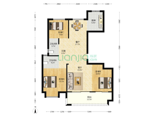 天璞湾花苑 3室2厅2卫 125平方