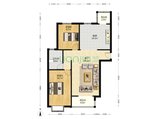 房本满二，无尾款，无抵押，70年住宅大产权-户型图