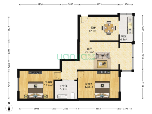 中政小区 2室2厅1卫 82平方