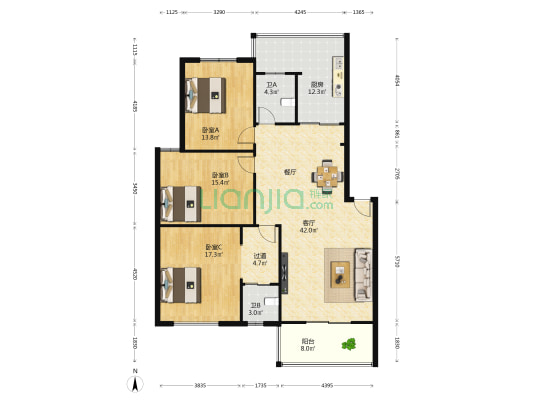 恒达相府五号院 3室1厅2卫 141平方