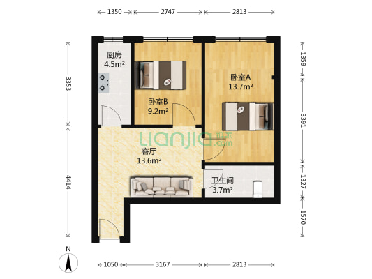 互助路28号院 2室1厅1卫 55平方