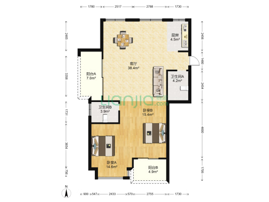 东润华庭 2室1厅2卫 115平方