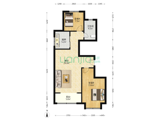 高创聚福四坊 2室1厅1卫 104平方