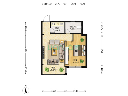 龙翔廊坊 1室1厅1卫 59平方