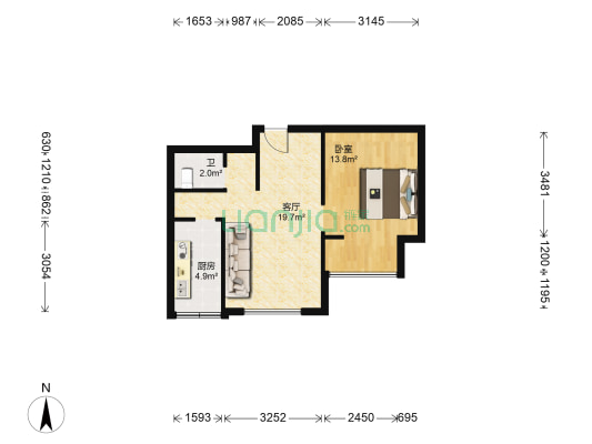 公园艺境 1室1厅1卫 62平方