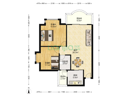 翡翠山湖 2室1厅1卫 87平方