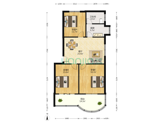 青山南路596号 3室1厅1卫 104平方