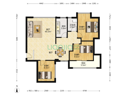 汀香美域 3室1厅1卫 72平方
