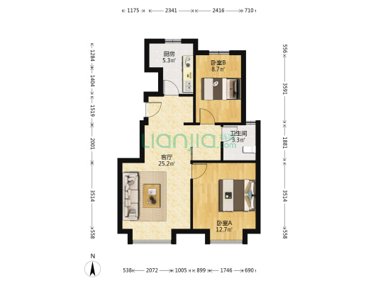 华润理想之城 2室1厅1卫 76平方