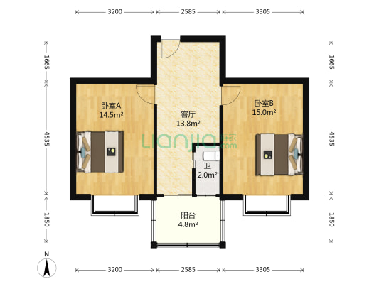 市六院宿舍 2室1厅1卫 57平方