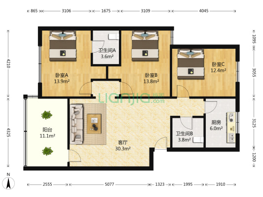 后滨住宅区 3室1厅2卫 112平方
