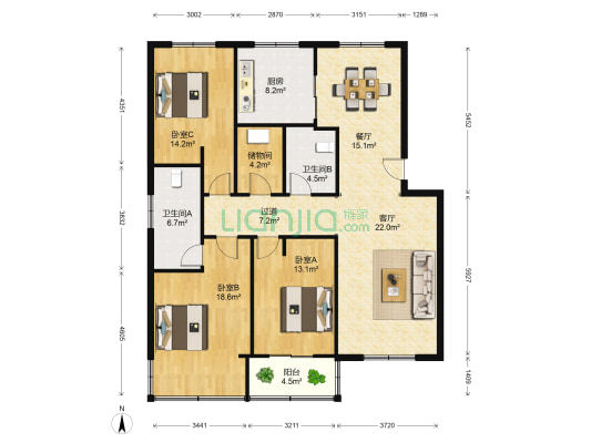 朝凤苑 3室2厅2卫 143平方