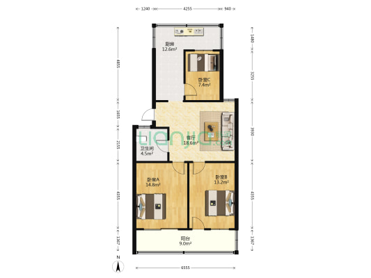 千家乐园小区 3室1厅1卫 99平方