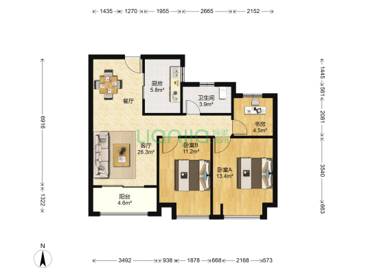 上实海上荟 3室1厅1卫 88平方