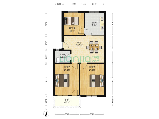 漂白池园 3室1厅1卫 85平方