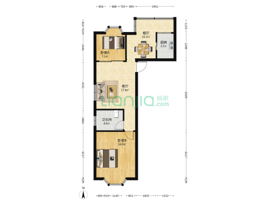 龙成丽景 2室2厅1卫 71平方