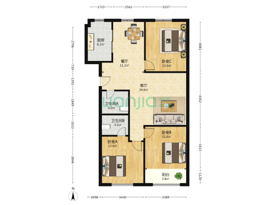 泰邦佳苑 3室2厅2卫 126平方
