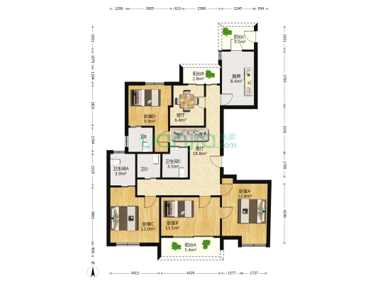五星苑一期 4室2厅4卫 142平方