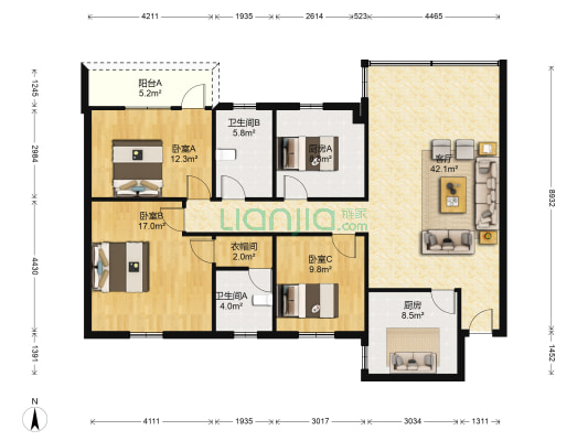 花都晓翠苑 3室1厅2卫 142平方