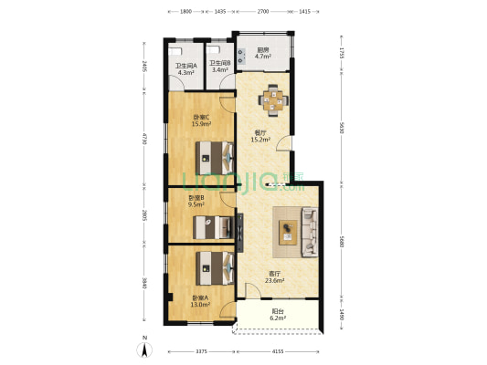 港禺坊电脑城 3室2厅2卫 112平方