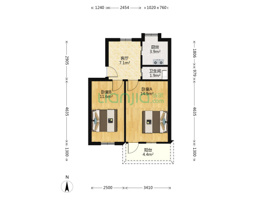 天鹅花园 2室1厅1卫 58平方