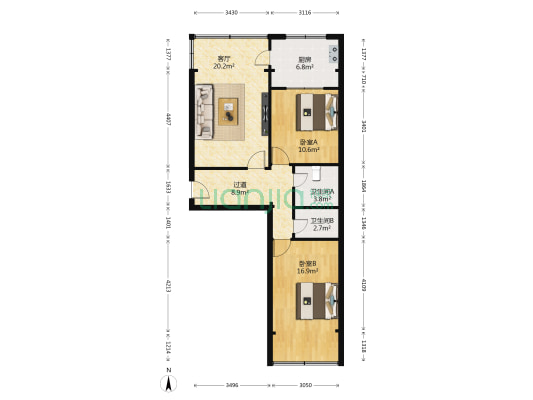 包装储运公司家属院 2室1厅2卫 87平方