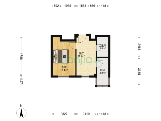 临河家园 1室1厅1卫 50平方