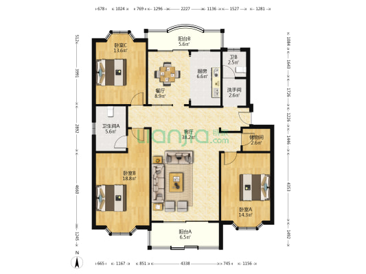 新大洲华新家苑 3室2厅3卫 142平方