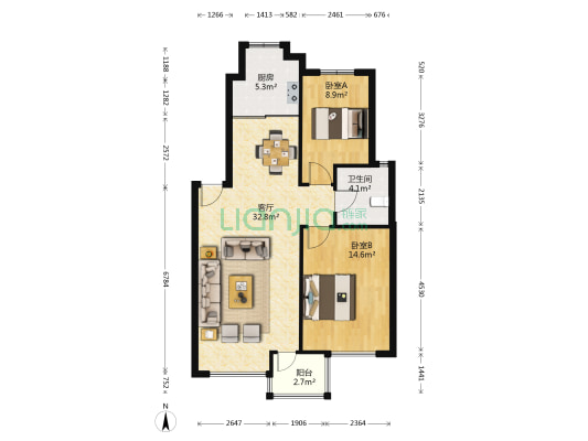 海景华城 2室1厅1卫 89平方