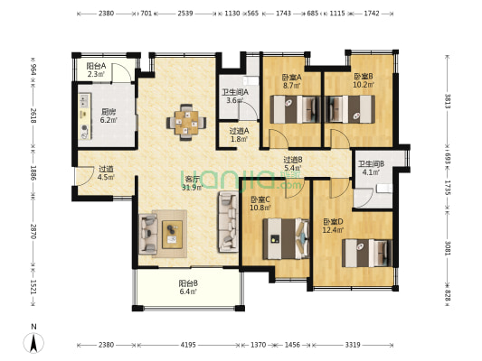 紫云壹号 4室2厅2卫 141平方
