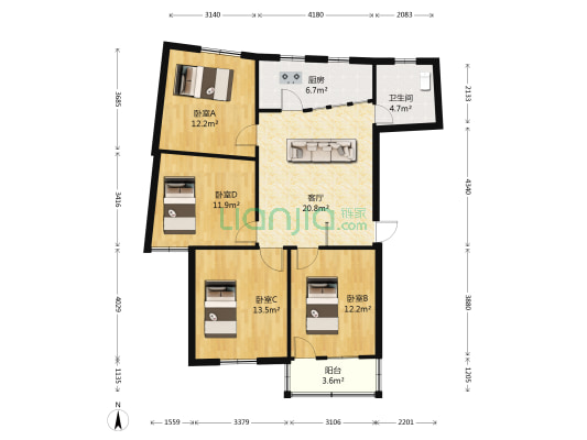 化肥新村 4室1厅1卫 108平方