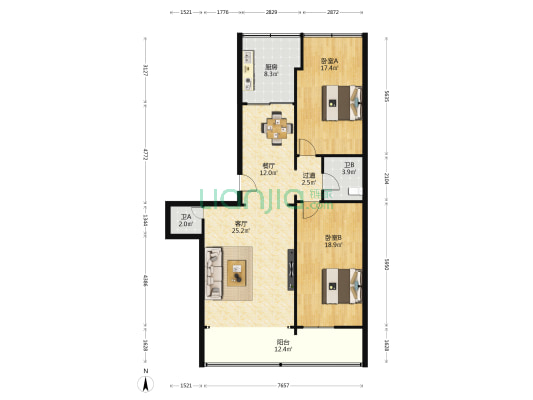 省农业发展银行家属院（静宁路） 2室2厅2卫 136平方