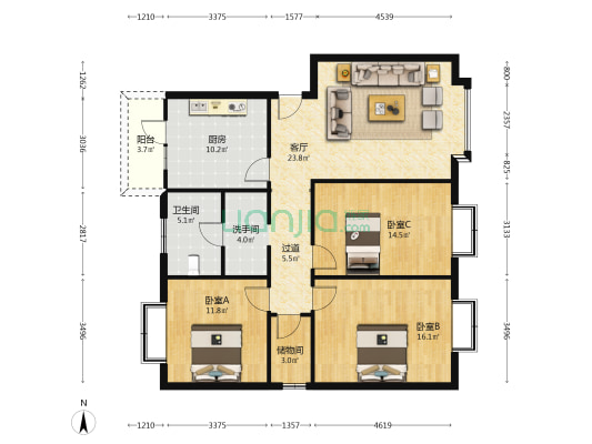 马超小区 3室1厅2卫 118平方
