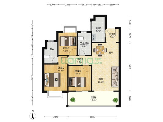 保利明玥半山 3室1厅2卫 93平方