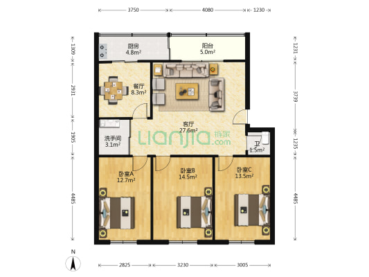 交通小区(繁荣路) 3室2厅2卫 114平方