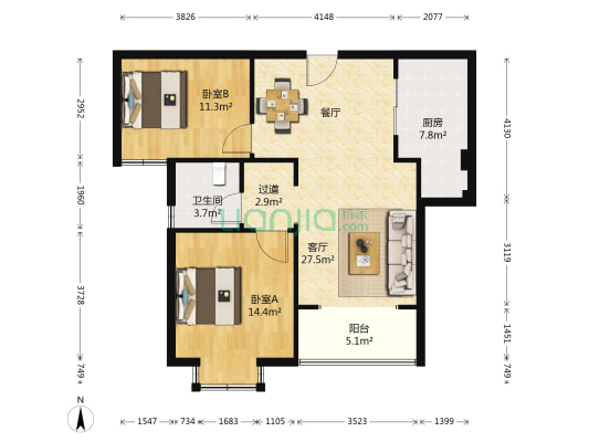 华仁凤凰郡 2室1厅1卫 85平方