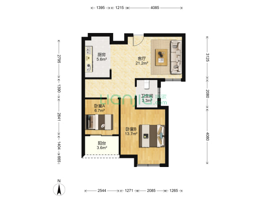 安得家园 2室1厅1卫 80平方