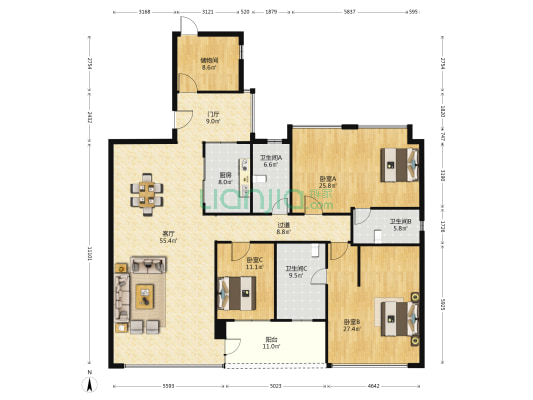 星晨时代豪庭 3室1厅3卫 238平方