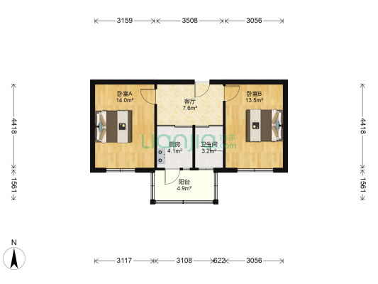 南通大街 2室1厅1卫 58平方