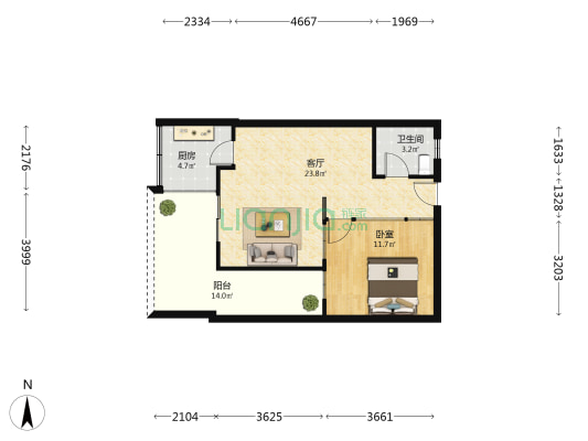 文秀阁一期 1室1厅1卫 55平方