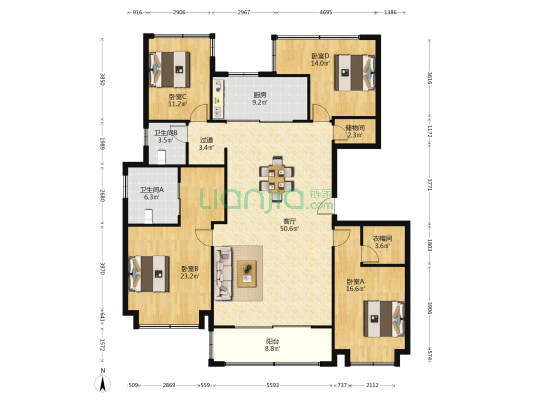 中和府 4室1厅2卫 186平方