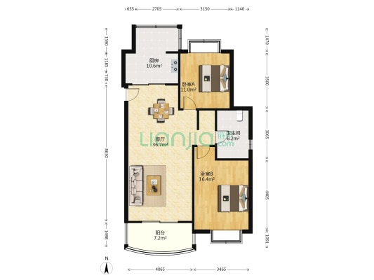 金月湾小区 2室1厅1卫 104平方