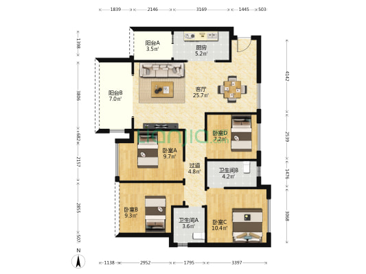 山漫缔景 4室1厅2卫 114平方