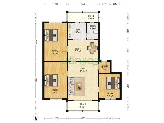 芙蓉小区 3室2厅1卫 123平方