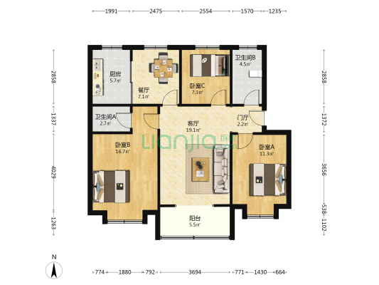 御苑枫景 3室2厅2卫 101平方
