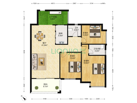 盘龙居小区 3室1厅2卫 120平方