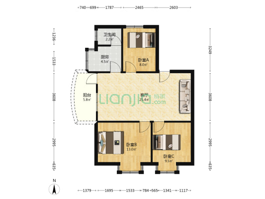 建设路南18号 3室1厅1卫 77平方