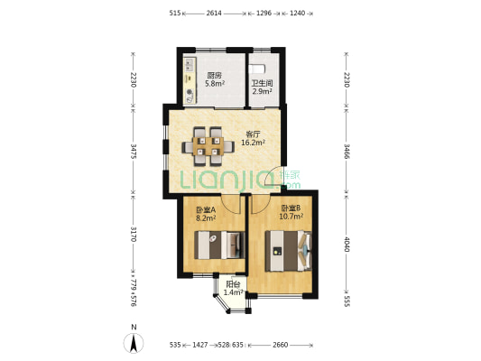 北环怡景花园 2室1厅1卫 60平方