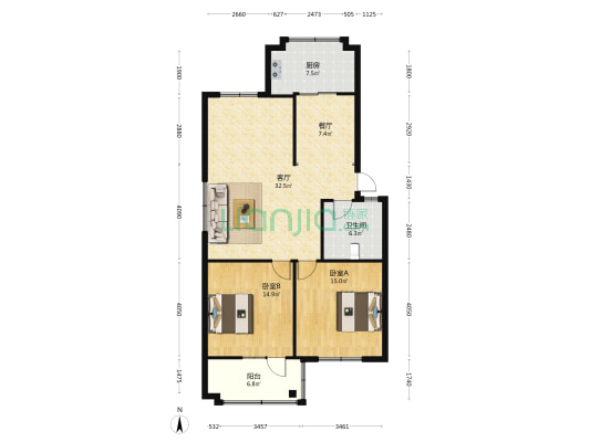 联沁街28号院 2室2厅1卫 110平方
