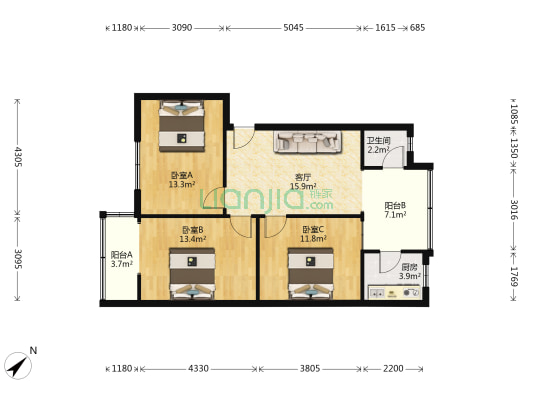 王府商业街174号 3室1厅1卫 84平方